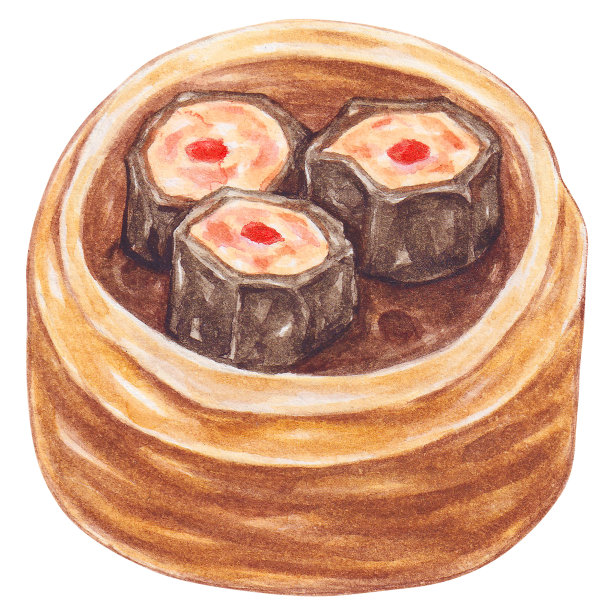 海带裹虾，水彩亚洲食品设计图片下载