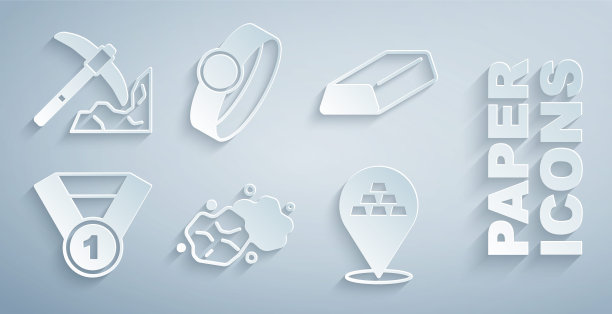 设置金块，酒吧，奖牌，戒指和采矿图标。向量图片下载