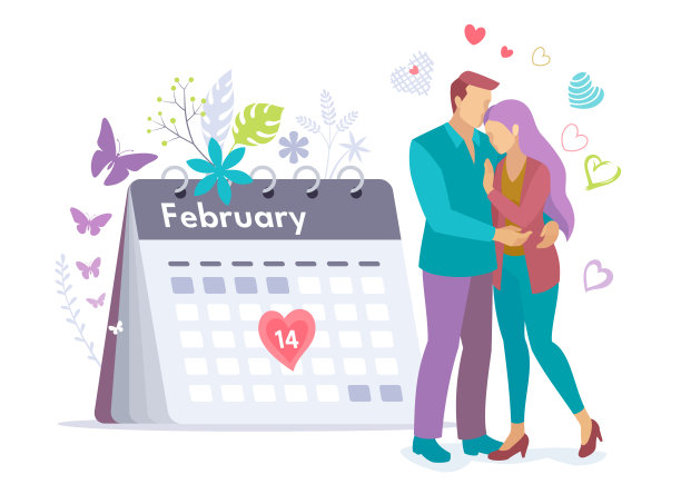 2月14日。日历。拥抱爱情。情人节插图。快乐的拥抱。图片下载