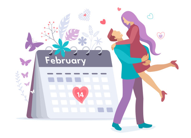拥抱爱情。快乐的拥抱。在情人节庆祝爱情。2月14日。日历。图片下载