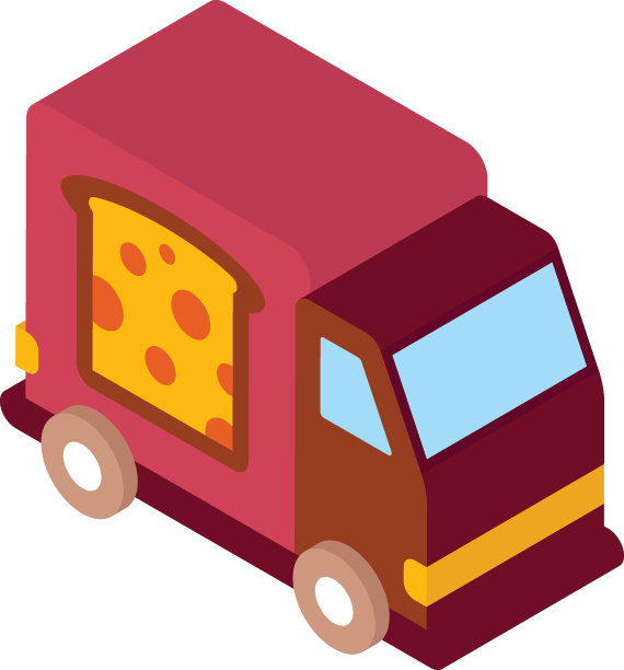 移动糖果单元等长概念，食品卡车矢量图标设计，面包店和面包师符号食品准备和厨房用具标志，配方开发库存插图图片下载