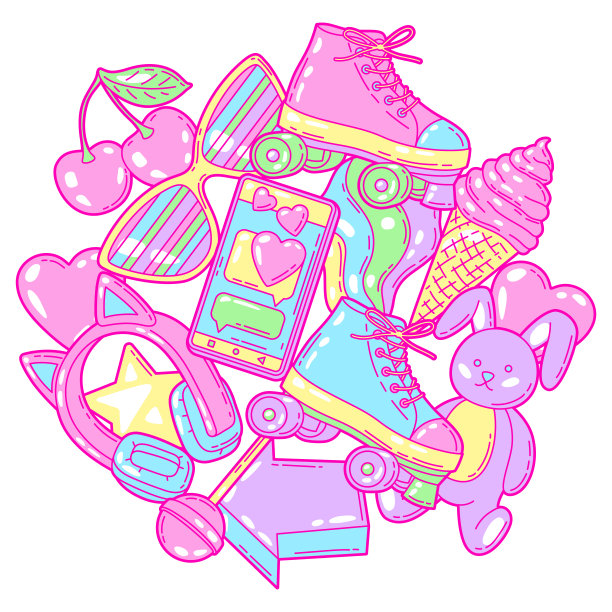 背景与时尚少女的项目。彩色可爱的青少年插图。图片下载