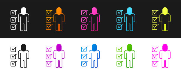 设置简历图标隔离的黑色和白色背景。简历的应用程序。寻找专业人员。分析人员简历。向量图片下载