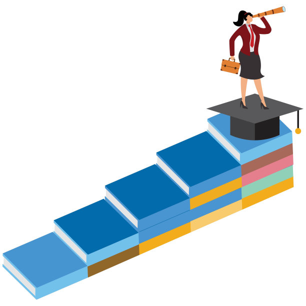 知识使人站得高，女商人踩在迫击炮板上望向远方图片下载