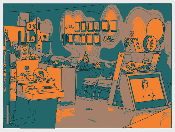 Risograph风格的创意零售商店场景插画背景图片下载