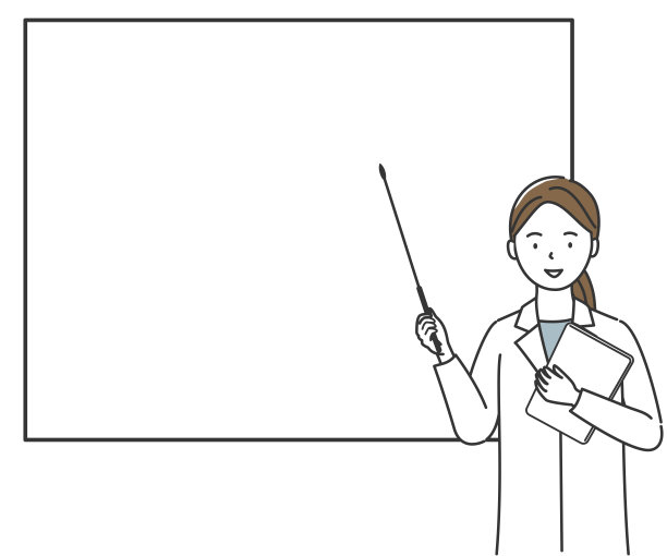 穿白大褂的年轻女子在白板前解释图片下载
