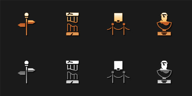设置道路交通标志、破古柱、画绳护栏、古半身像雕塑标志。向量图片下载