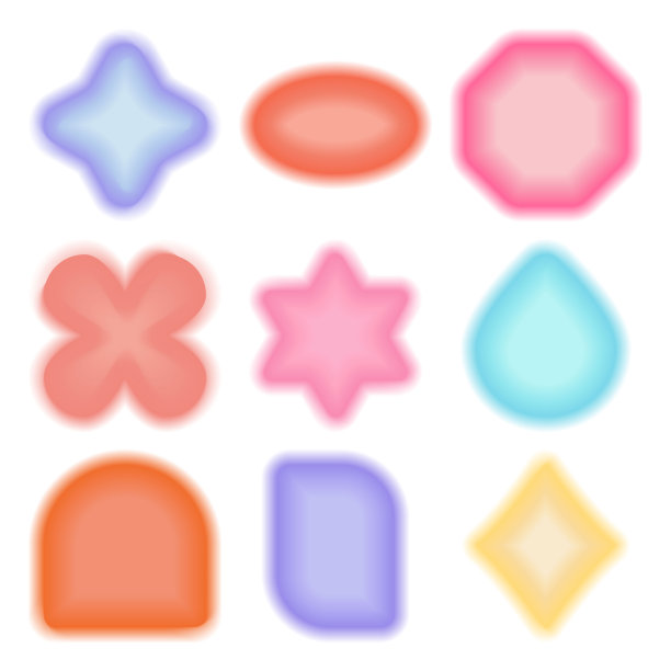 设置抽象模糊梯度形状隔离在白色背景。模糊的人物在野蛮主义和千禧年的光环风格。矢量图图片下载