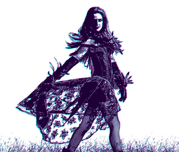 户外女性影响者与故障技术图片下载