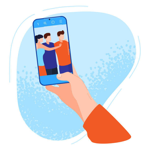 手拿智能手机自拍两个朋友拥抱，温暖的友谊时刻，社交媒体帖子。移动虚拟连接和快乐时刻矢量插图图片下载