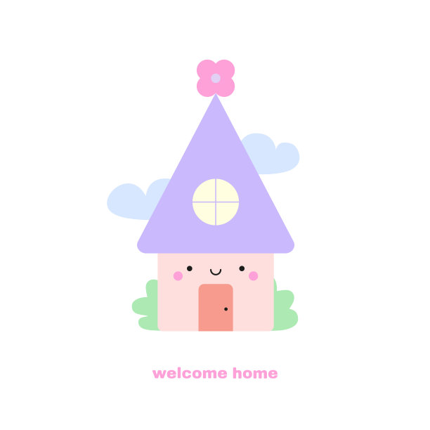 可爱的房子卡哇伊插画剪贴画在柔和的颜色。快乐的笑脸卡通风格卡片，贴纸，海报图片下载