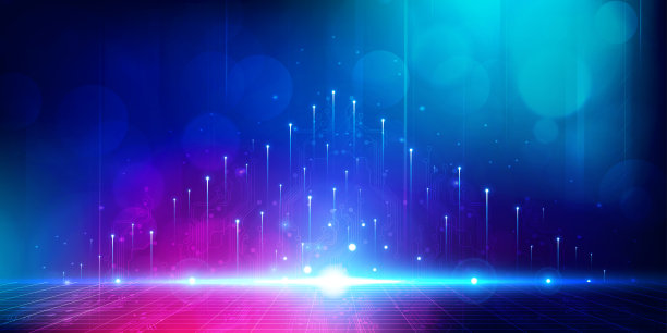 数字技术未来互联网网络连接蓝紫色背景，抽象网络信息通信，Ai大数据科学，创新未来科技，线点插画矢量3d图片下载