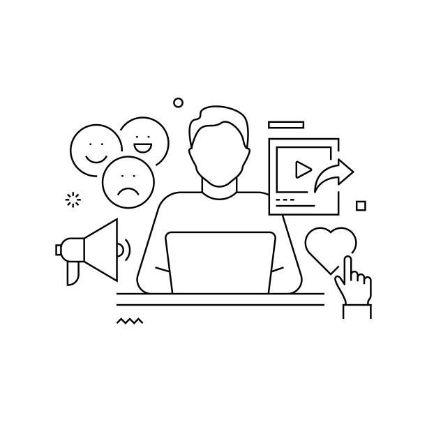 数字营销专家与线图标相关的设计。简单轮廓符号图标。客户、共享、连接、社区。图片下载