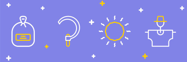 设定稻草人，太阳，镰刀和装满种子的包装图标。矢量图片下载