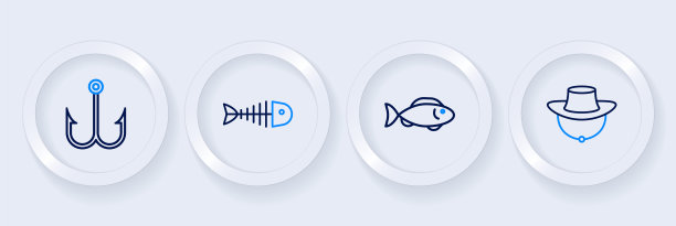 设置线干鱼，鱼，骨架和图标。向量图片下载