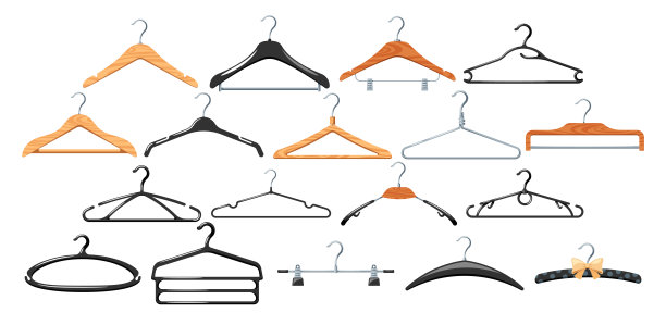 衣架，从耐用的材料制作，具有一个圆滑的设计组织和展示服装，矢量集图片下载