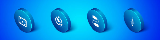 设置等距相机，USB电缆线，风机和相机定时器图标。向量图片下载