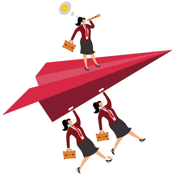 两名女商人手持红色纸飞机的图片图片下载