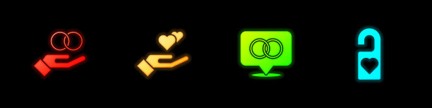 设置结婚戒指，心形手，和请勿打扰图标。向量图片下载