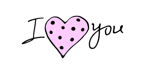 我爱你。矢量手写字母与粉红色的心。短语，设计元素，贺卡的标题，情人节，感情宣言图片下载