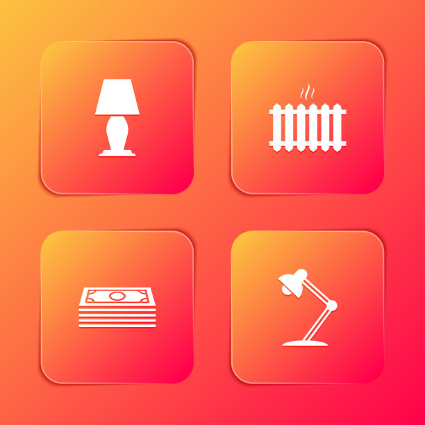 设有台灯、暖气片、纸币、现金和图标。向量图片下载