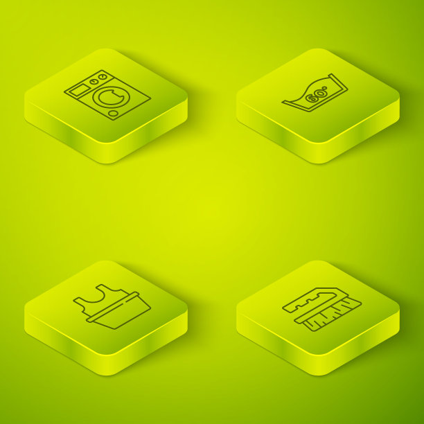 设置等距线温度洗涤，洗脸盆与衬衫，清洗刷和洗衣机图标。向量图片下载