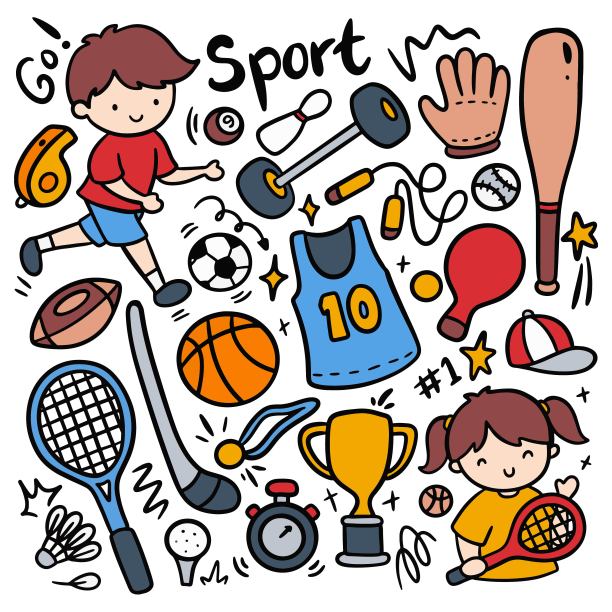 卡哇伊涂鸦风格矢量插图的一套运动设备图片下载