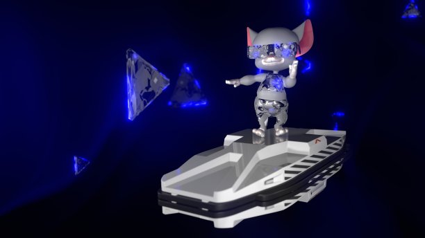 网络鼠标穿越流星雨，科幻风格，循环动画，音乐背景，3D渲染，图片下载