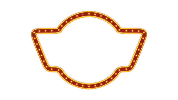 红色框架金边框光辉光在白色背景上复古广告标志。三维渲染图片下载