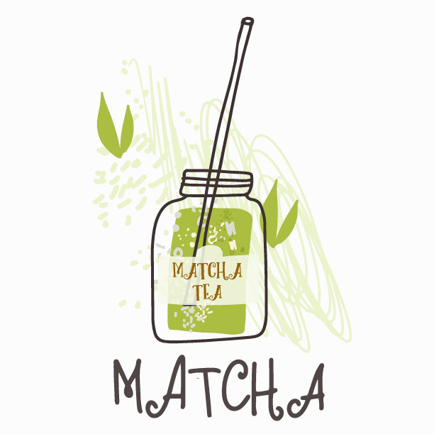 抹茶绿茶，用品，卡片，邀请函。各种抹茶产品。日本茶文化。手绘矢量插图。图片下载