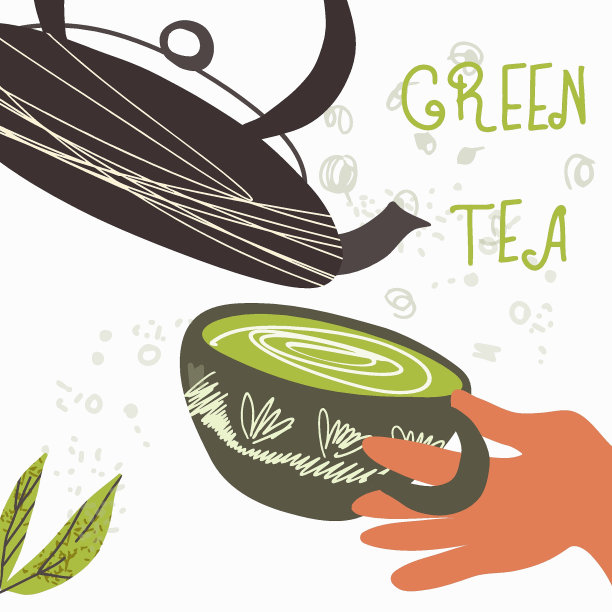 抹茶绿茶，用品，卡片，邀请函。各种抹茶产品。日本茶文化。手绘矢量插图。图片下载