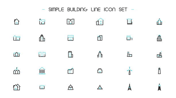 简单的建筑线条图标集(蓝色)图片下载