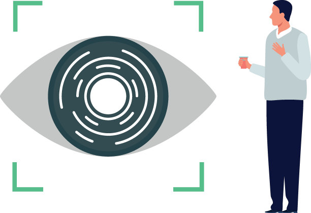 这个男孩正在展示眼睛扫描仪。图片下载