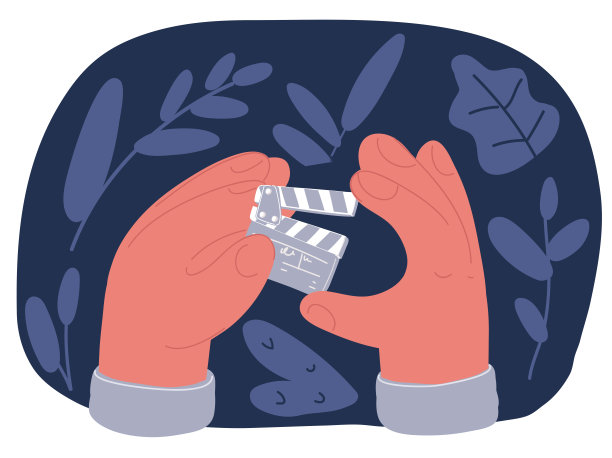 卡通矢量插图手绘草图的手与电影拍板图片下载