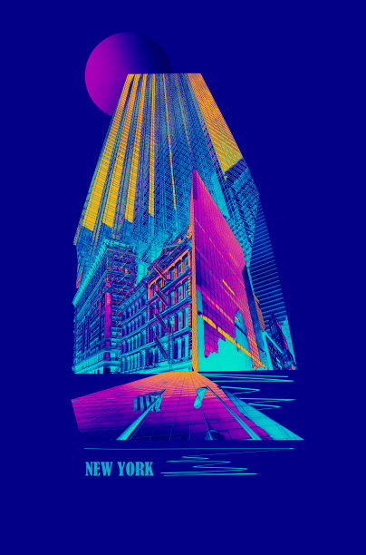 建筑物碎片的拼贴。纽约曼哈顿的摩天大楼映衬着天空。拼贴，艺术设计图片下载
