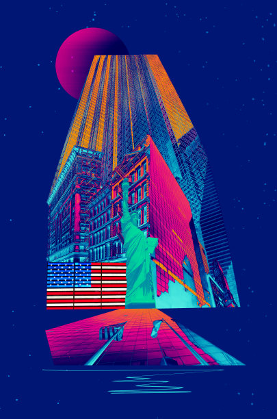 建筑物碎片的拼贴。纽约曼哈顿的摩天大楼映衬着天空。拼贴，艺术设计图片下载