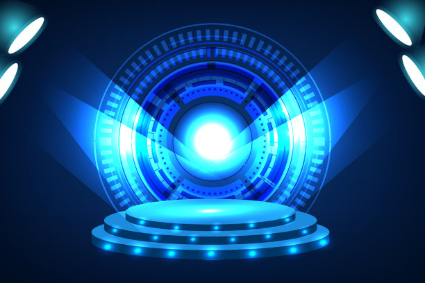 传送门和全息图未来的蓝色圆圈元素。标准讲台或工作室未来主义基座圆形平台陈列室图片下载
