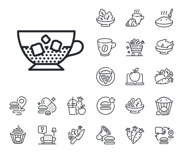 咖啡加冰图标。冷饮标志。可丽饼、甜爆米花和沙拉。向量图片下载