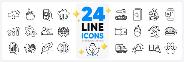 图标集赢家丝带，狗比赛和心脏火焰线图标。用于web应用程序。矢量图片下载