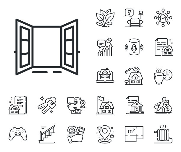 开门线图标。入口门口标志。平面图、楼梯和休息室。向量图片下载