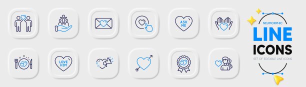 爱的信息，浪漫的晚餐和爱情线图标的web应用程序。象形文字图标。向量图片下载