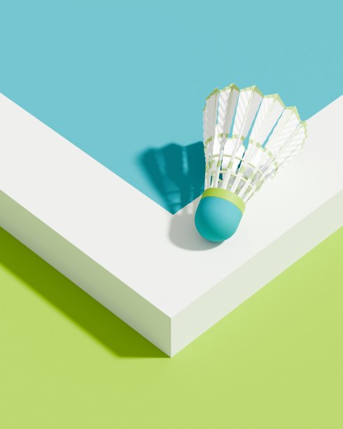 羽毛球在领奖台上以毽子的形式进行，场上有标线。体育的概念。3D插图，渲染。等距的风格图片下载