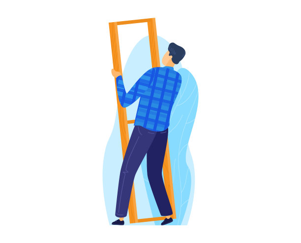 身穿格子衬衫的男子手持一面大镜子，凝视着自己的倒影，自我反省。个人成长，内省和自我意识矢量插图图片下载