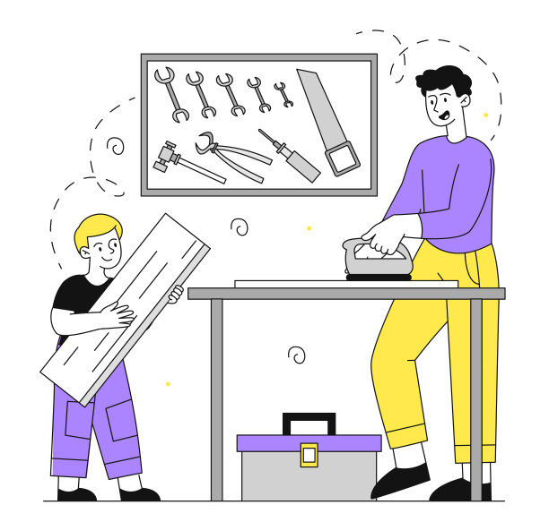 父亲和儿子在车间向量线性图片下载