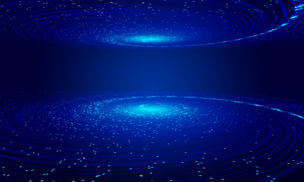 蓝色发光粒子线形成宇宙漩涡，展现科技感。图片下载