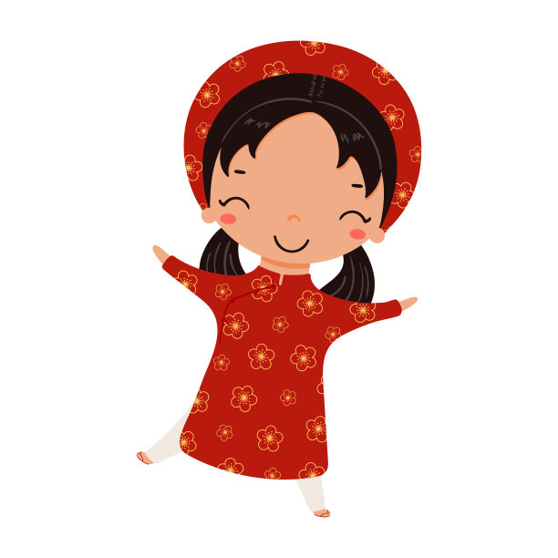 可爱的女孩穿着越南传统服装ao dai人物插图。图片下载