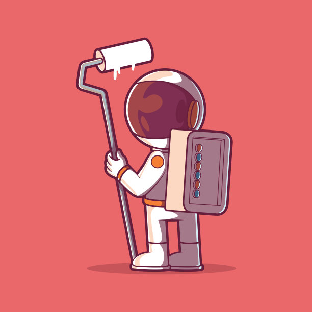 宇航员的性格持有油漆滚筒矢量插图。图片下载