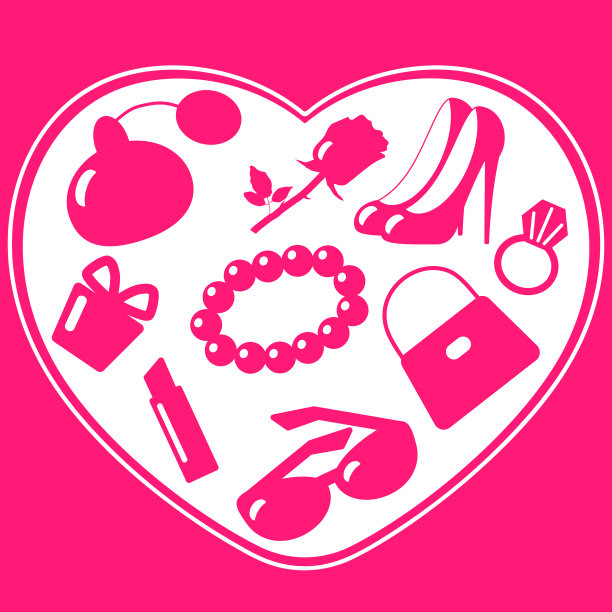一套女人最喜欢的东西在一个心框。图片下载