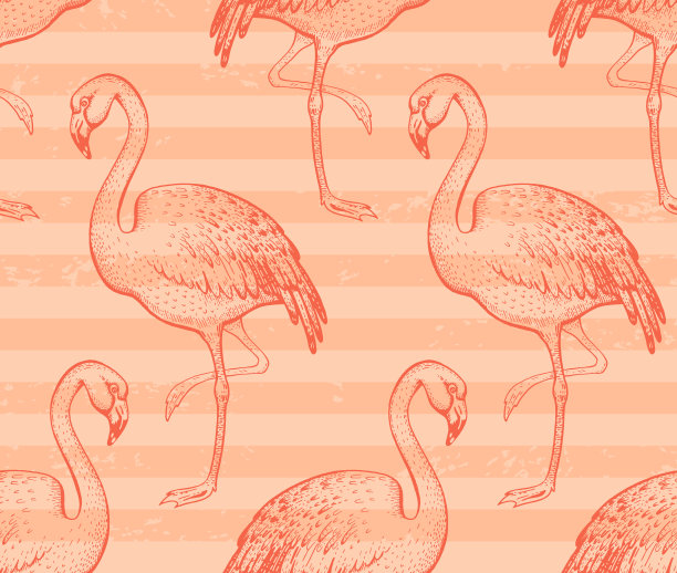 桃火烈鸟无缝图案。时尚的背景。火烈鸟羽毛热带彩色图案。无缝的抽象艺术。水彩春夏时尚小鸟设计图片下载