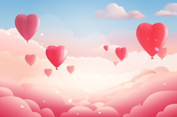 粉红色的心形气球在天空飞翔，情人节快乐，贺卡，购物海报或代金券节日庆祝活动图片下载